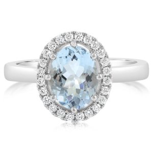 Platinum 9x7mm Oval Aqua/Diamond Ring