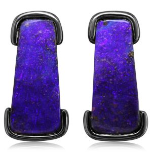 Blackened Silver Australian Boulder Opal Earrings
