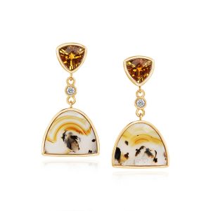 14K Yellow Gold Montana Agate/Citrine/Diamond Earrings
