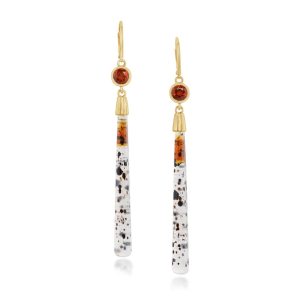 14K Yellow Gold Montana Agate/Fire Citrine/Diamond Earrings