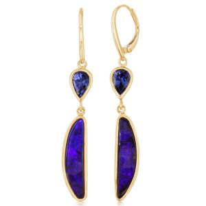 14K White Gold Australian Boulder Opal/Tanzanite Earrings