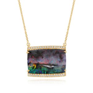 14K Yellow Gold Australian Boulder Opal/Diamond Neckpiece