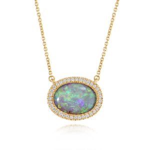 14K Yellow Gold Australian Boulder Opal/Diamond Neckpiece