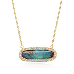 14K Yellow Gold Australian Boulder Opal/Diamond Neckpiece