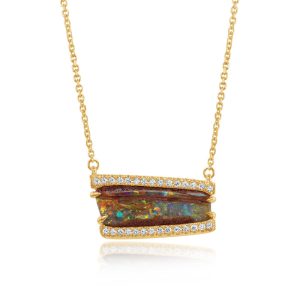 14K Yellow Gold Australian Boulder Opal/Diamond Neckpiece