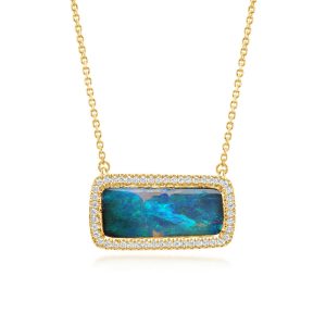 14K Yellow Gold Australian Boulder Opal/Diamond Neckpiece