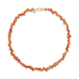 14K Yellow Gold 17" Rough Mandarin Garnet/Diamond Neckpiece