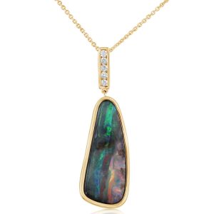 14K Yellow Gold Australian Boulder Opal/Diamond Pendant