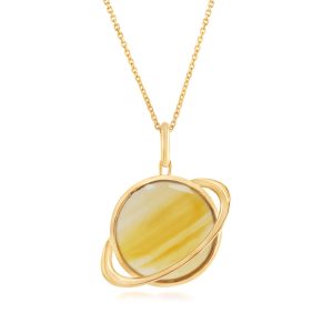 14K Yellow Gold Montana Agate Saturn Pendant