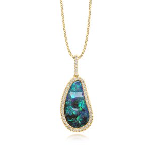 14K Yellow Gold Australian Boulder Opal/Diamond Pendant