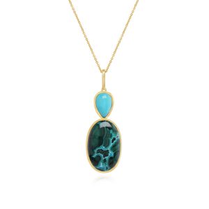 14K Yellow Gold Chrysocolla/Arizona Turquoise Pendant