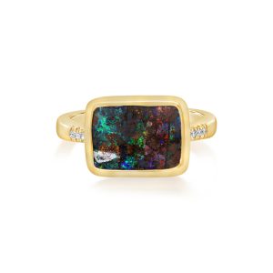 14K Yellow Gold Australian Boulder Opal/Diamond Ring