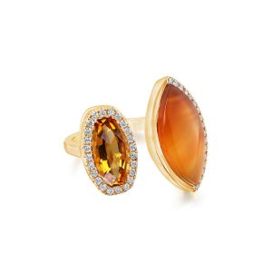 14K Yellow Gold Montana Agate/Citrine/Diamond Ring