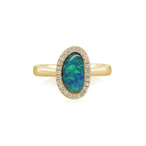 14K Yellow Gold Australian Boulder Opal/Diamond Ring