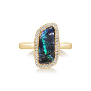 14K Yellow Gold Australian Boulder Opal/Diamond Ring