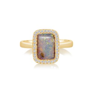 14K Yellow Gold Australian Boulder Opal/Diamond Ring