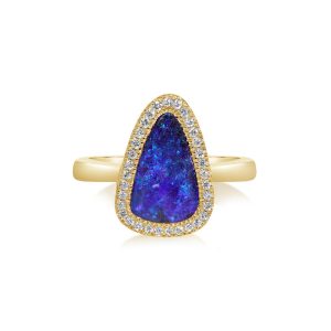 14K Yellow Gold Australian Boulder Opal/Diamond Ring