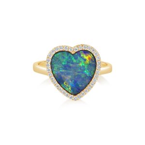 14K Yellow Gold Australian Opal Doublet/Diamond Ring