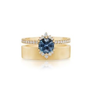 18K Yellow Gold Hexagon Montana Sapphire/Diamond Cigar Band Ring