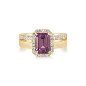 18K Yellow Gold Pink Garnet/Diamond Ring
