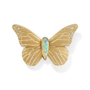 14K Yellow Gold Australian Opal/Diamond Butterfly Pin