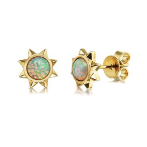 14K White Gold Australian Opal Sun Earrings