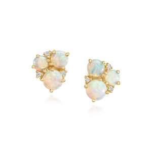14K Yellow Gold Australian Opal/Diamond Earrings