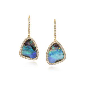 14K Yellow Gold Australian Boulder Opal/Diamond Earrings