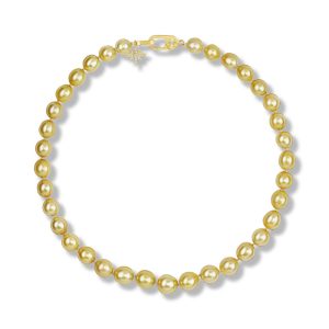 14K Yellow Gold 12.9-10mm Near Round Golden South Sea Pearl Neckpiece