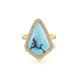 14K Yellow Gold Kazakhstan Turquoise/Diamond Ring
