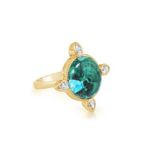 14K Yellow Gold Malachite/Chrysocolla/ Diamond Ring