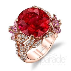 11.53 Carat Rubellite Tourmaline, Pink Sapphire & Diamond Ring