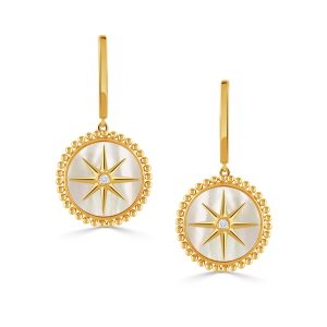 E10041WMP-1-18K YELLOW GOLD DIAMOND EARRINGS WITH WHITE MOTHER OF PEARL