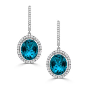 E11228LBT-18K WHITE GOLD DIAMOND EARRING WITH LONDON BLUE TOPAZ