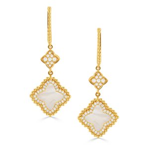 E11517WMP-18K YELLOW GOLD DIAMOND EARRING WITH WHITE MOTHER OF PEARL