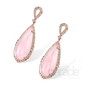 Pear-Shaped Rose Quartz & Diamond Earrings