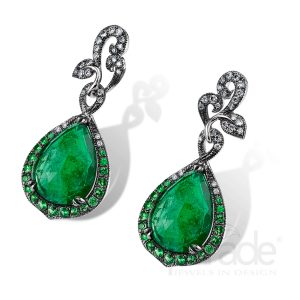 Teardrop Emerald, Tsavorite & Diamond Drop Earrings