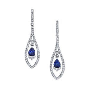 Pear-Shaped Blue Sapphire & Diamond Dangle Earrings