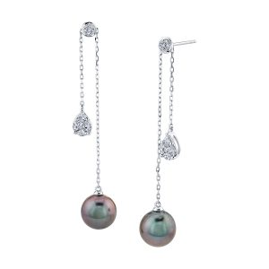 Peacock Pearl & Diamond Cluster Dangle Earrings