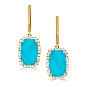 E6237TQ-Y-18K YELLOW GOLD DIAMOND EARRING WITH CLEAR QUARTZ OVER APATITE