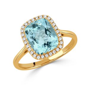 LB271BT-Y-18K YELLOW GOLD DIAMOND RING WITH SKY BLUE TOPAZ CENTER STONE