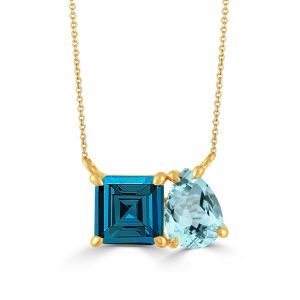 N11641LBBT-Y-18K YELLOW GOLD NECKLACE WITH SKY BLUE TOPAZ AND LONDON BLUE TOPAZ