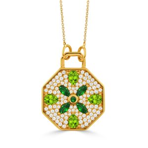 N12207TSPD-18K YELLOW GOLD DIAMOND NECKLACE WITH TSAVORITE AND PERIDOT