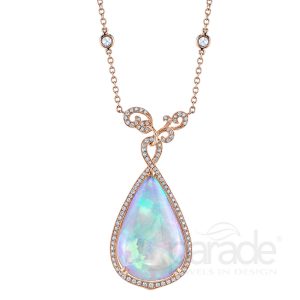 11.6 Carat Pear-Shaped Opal & Diamond Halo Necklace