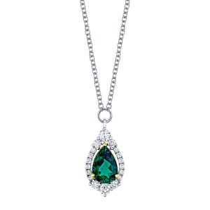Green Tourmaline & Diamond Halo Necklace