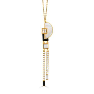 N9118BOMP-3-18K YELLOW GOLD DIAMOND NECKLACE WITH WHITE MOTHER OF PEARL AND BLACK ONYX