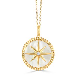 P10041WMP-18K YELLOW GOLD DIAMOND PENDANT WITH WHITE MOTHER OF PEARL