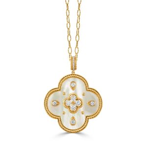 P10670WMP-18K YELLOW GOLD DIAMOND PENDANT WITH WHITE MOTHER OF PEARL