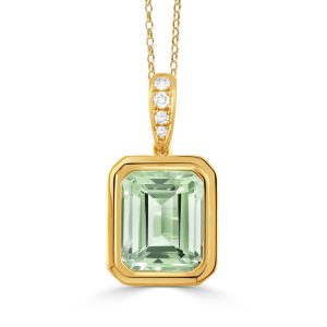 P10724GAM-18K YELLOW GOLD DIAMOND PENDANT WITH GREEN AMETHYST CENTER