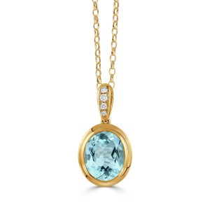 P10726BT-Y-18K YELLOW GOLD DIAMOND PENDANT WITH SKY BLUE TOPAZ CENTER